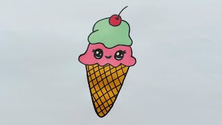 رسم آیسكریم كیوت،رسم للاطفال،كیف ترسم آیسكریم كیوت،How to draw cute ice cream