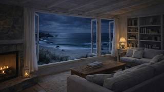 Seaside Serenity: Fireplace Crackles & Ocean Rhythm for relaxing