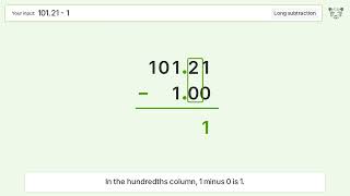 Long Subtraction Problem 101.21-1: Step-by-Step Video Solution