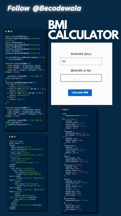 🔥BMI CALCULATOR USING HTML CSS AND JAVASCRIPT ⭐ | @becodewala - YouTube