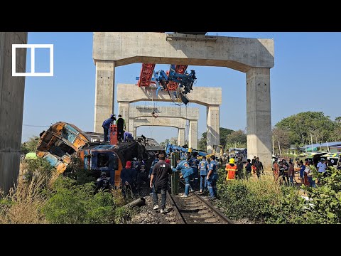 FULL EVENT: Crane collapse derails train in Thailand, killing at least 25