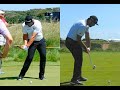 John rahm iron slow motion golf swing down the line and face on