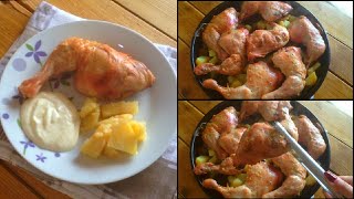تتبيلة الدجاج مع البطاطا بالفرن لالذ دجاج عبطاطا بالصينية