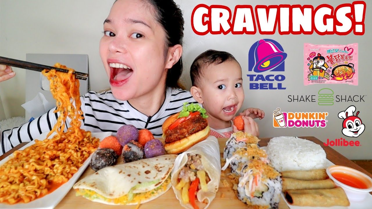 PREGNANCY CRAVINGS MUKBANG | SAMYANG , SHAWARMA , SUSHI , SHAKE SHACK  , TACOS , JOLLIBEE