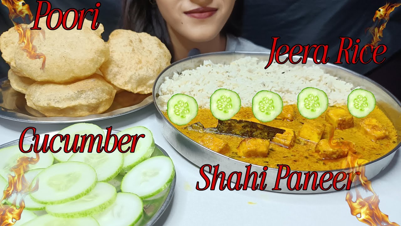 Eating🔥Shahi Paneer, Puri & Jeera Rice| Indian Food Mukbang ASMR 🍽️