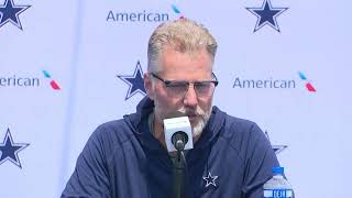 Dallas Cowboys defensive coordinator Matt Eberflus speaks at Training Camp