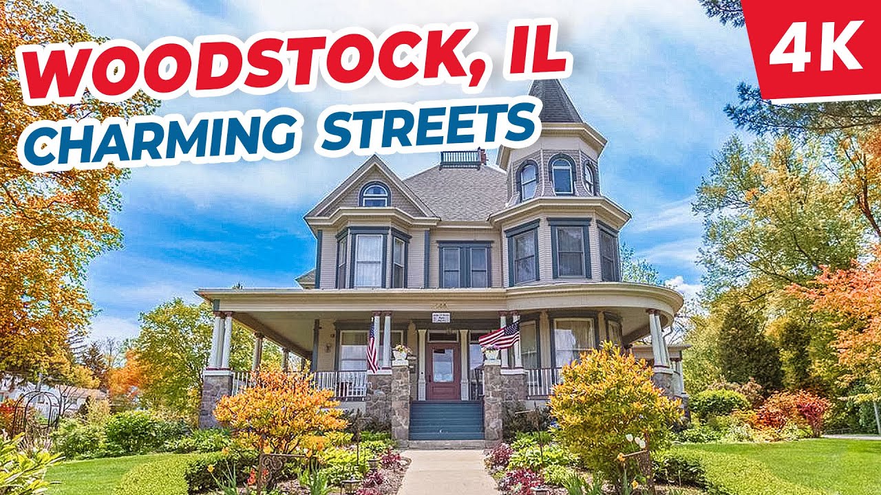 [4K] 🇺🇸 Exploring the Charming Streets of Woodstock, IL