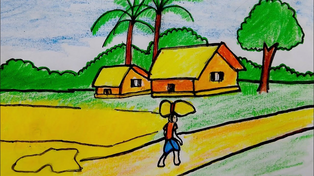 How to draw village drawing easy || village drawing Tutorial village ...