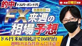 【FX来週の相場分析と予想】ドル円160円台に為替介入に注意！米雇用統計でドル高,週明けに介入か！？｜デイトレ・スキャルピング｜ドル円・ポンド円｜週間為替展望（6月8日～6月12日）