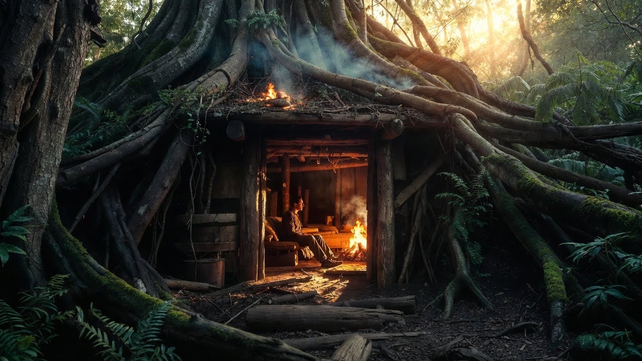 Hidden Survival Shelter in Ancient Tree Roots – No One Knew It Existed! (ASMR Build)