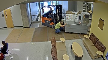 Haas SL-20 CNC lathe being rigged out of the AFL labs at Purdue