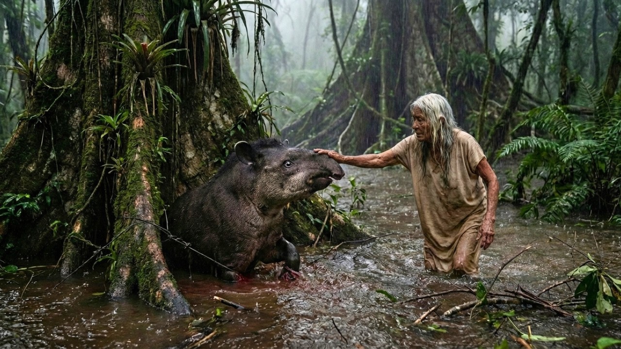 ENCONTRÓ UNA TAPIR EMBARAZADA ATRAPADA EN UNA TRAMPA DE CAZADOR CON LA INUNDACIÓN DEL RÍO LACANTÚN..