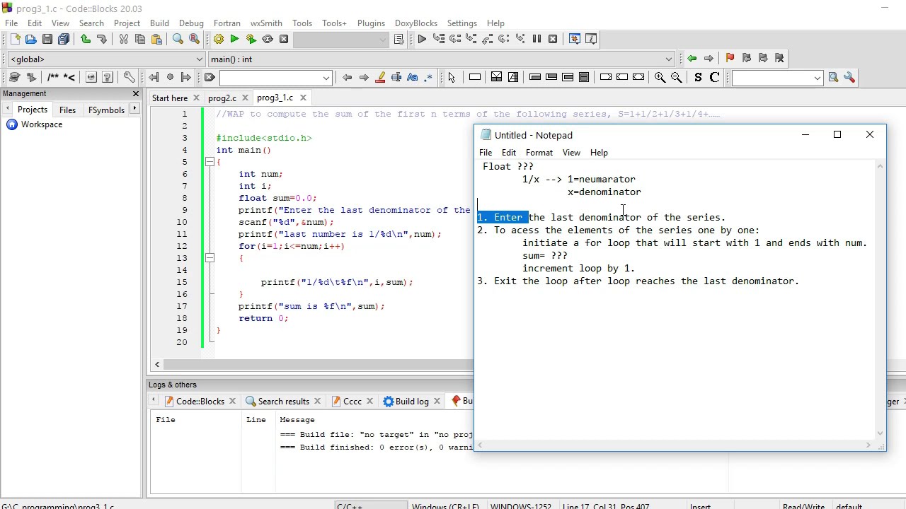 C program to compute the sum of the first n terms of the following ...