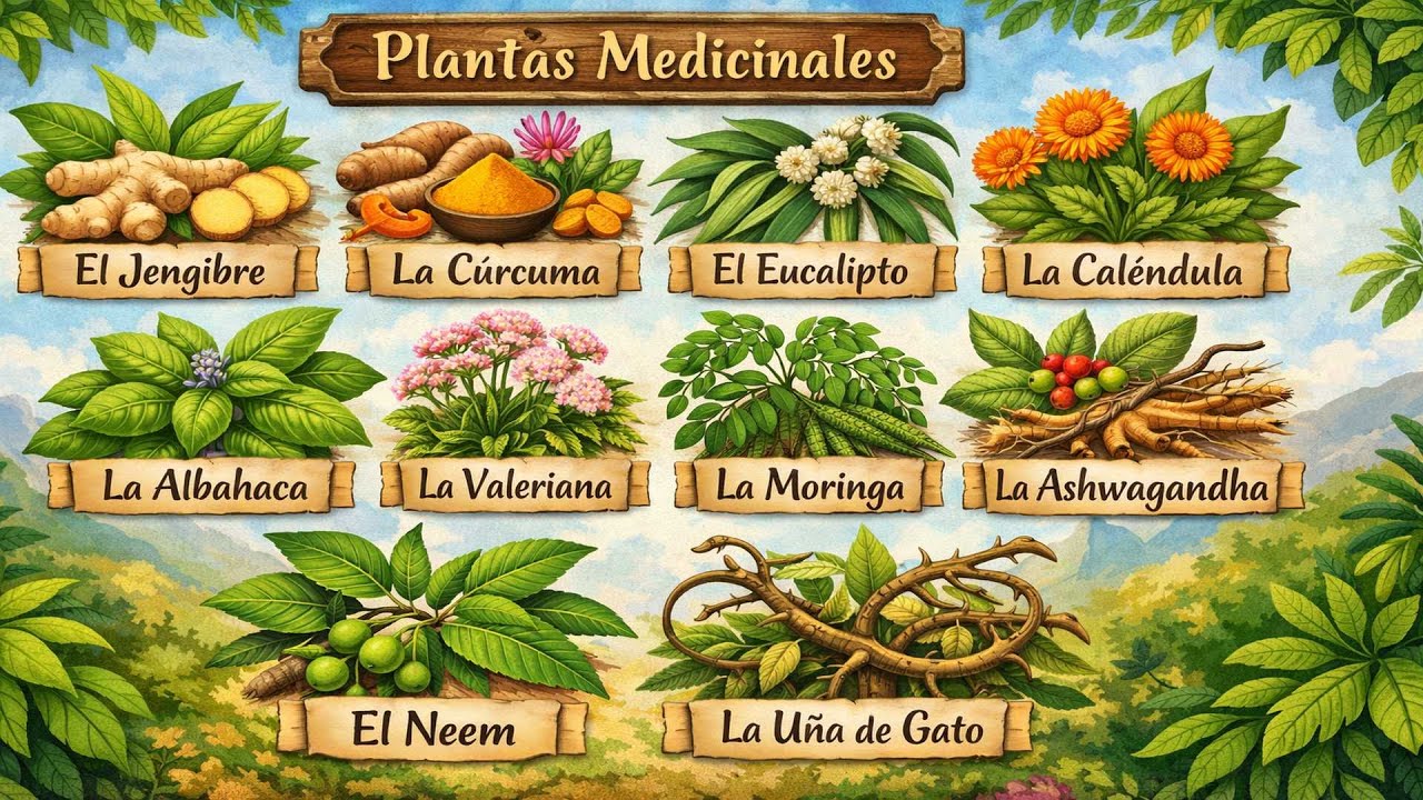 10 Plantas Medicinales Naturales 🌱 | Jengibre, Cúrcuma, Moringa y Más (Infografía Ilustrada).
