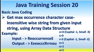 Famous Java Training Session 20 Get max occurrence character case-insensitive wise string from given input Wealth