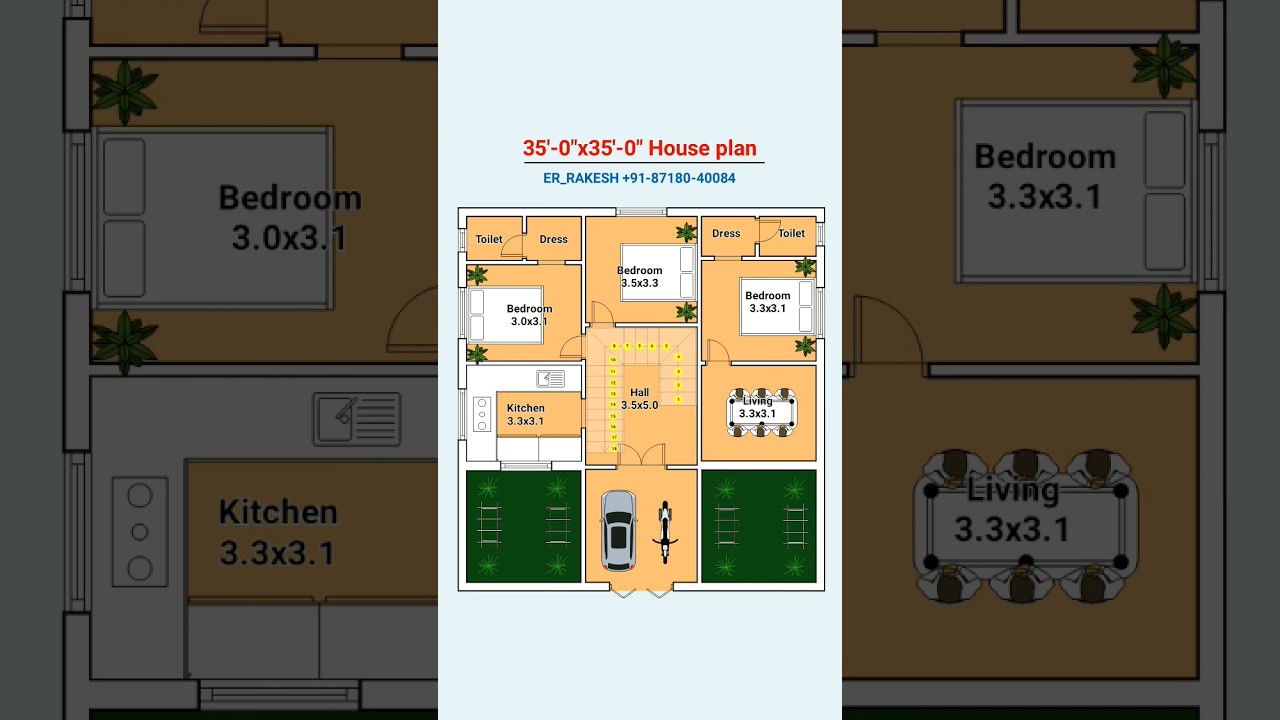35x35 simple village  house plan design 