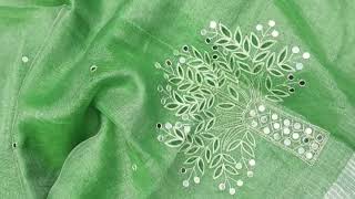Tissue Linen Saree With Cutwork Design |@MkHandloomofficial screenshot 4