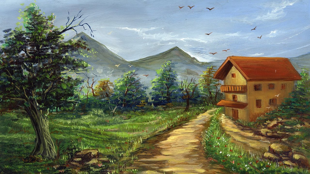 How To Paint landscape Painting tutorial YouTube