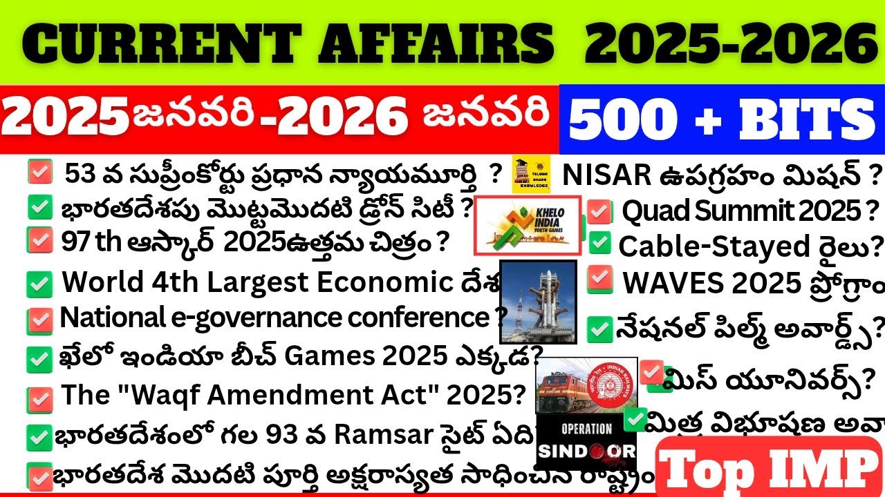 Last One Year Current Affairs 2025-2026 Most Important 500 + bits | Last One Year Current Affairs