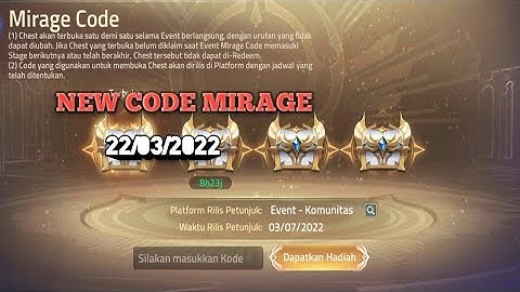 NEW CODE MIRAGE 22/03/2022!! MOBILE LEGENDS ADVENTURE!!!!