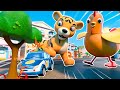 GIANT ANIMALS ATTACK cause POLICE CAR to crash|Emergency Vehicles for Kids|Car Repair