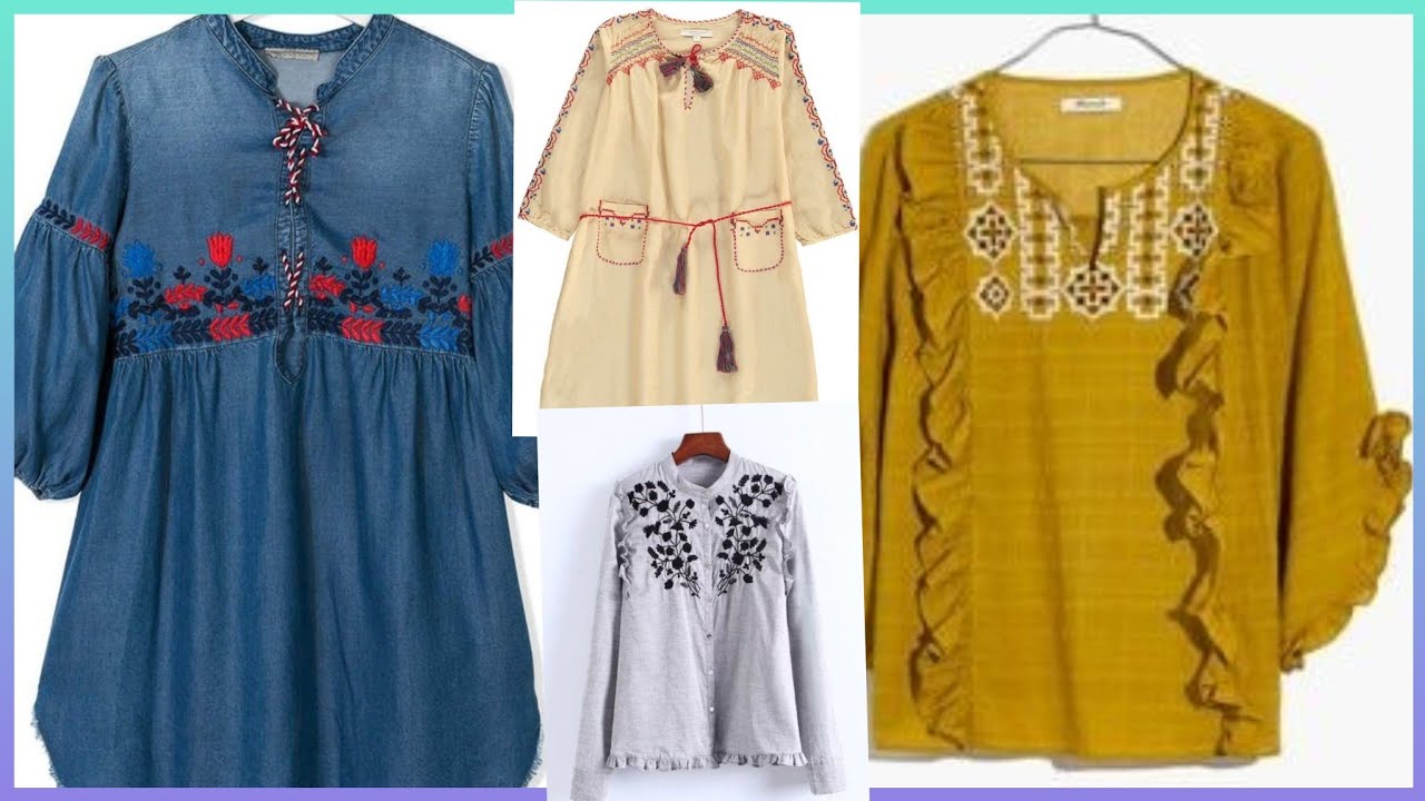 Fashion Floral Embroidered Casual Style Long Sleeves Blouses & Top Designs