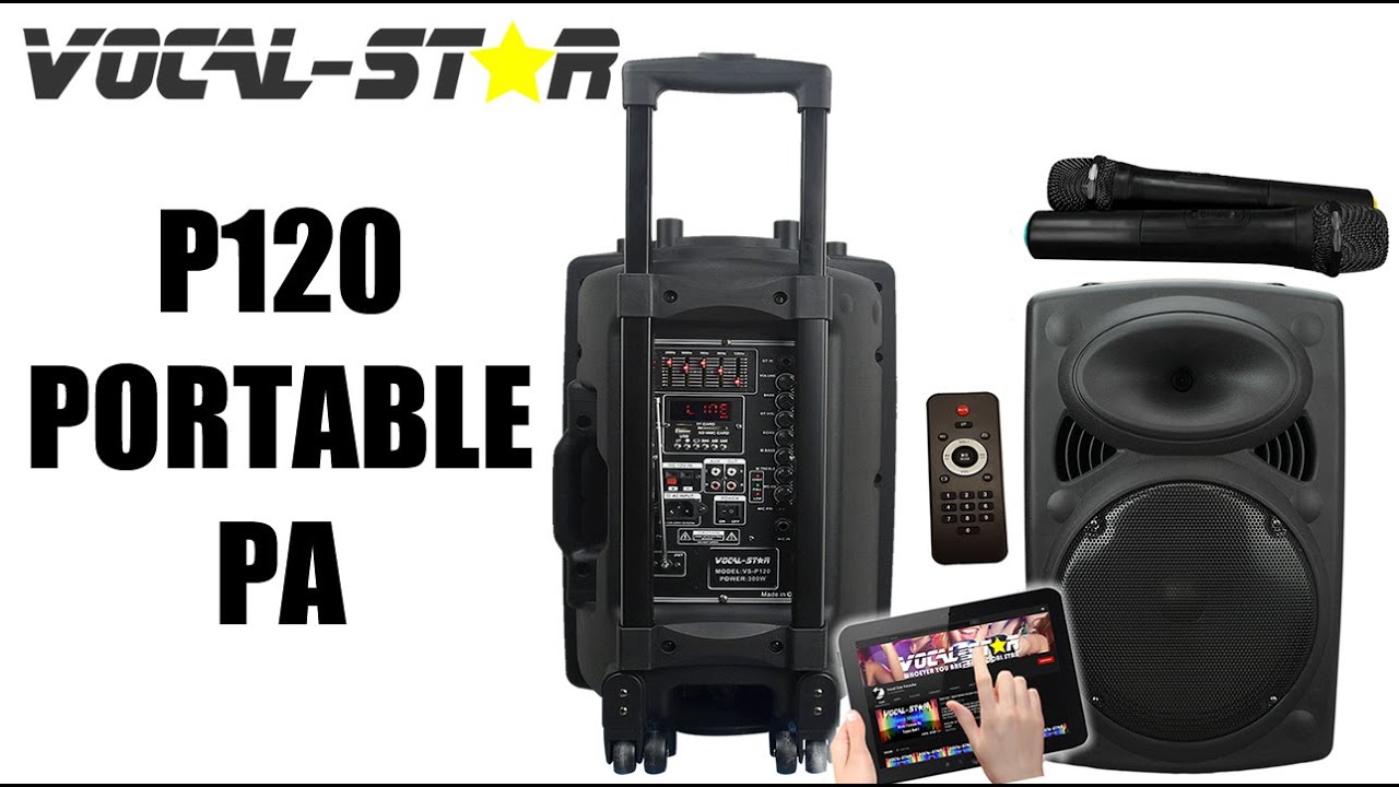 P120 Vocal Star Portable PA Speaker System with Bluetooth, MP3, 300w 12  Woofer & 2 VHF Mics Review 