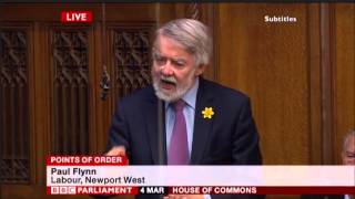 Paul Flynn MP. 04/03/2015 point of order about Cameron not anwering PMQ questions