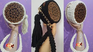 كروشيه شنطه مدوره بخيط الكليم وش خشب Crochet wooden circle bag