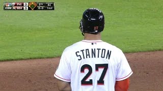 PHI@MIA: Stanton smokes double to left, plates Gordon