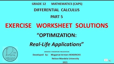 CALCULUS  PART  5    SOLUTIONS  Gr 12  EXERCISE WORKSHEET