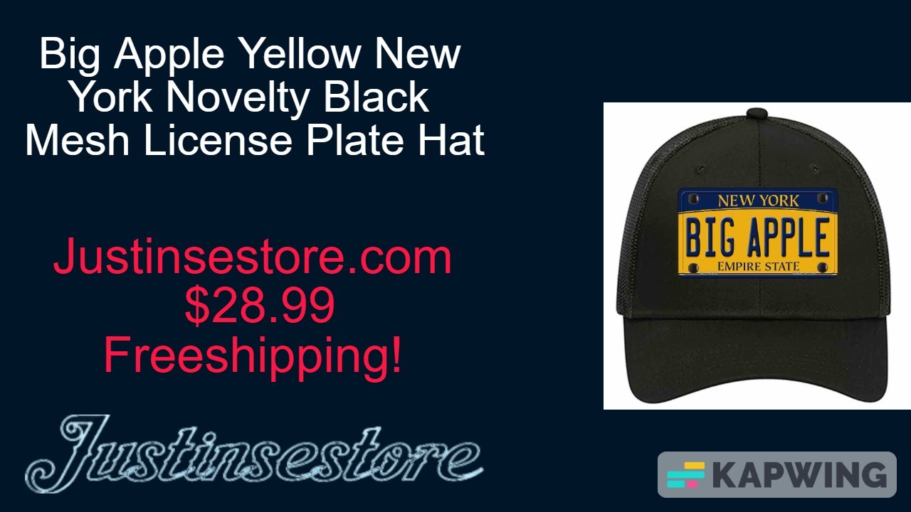 Big Apple Yellow New York Novelty Black Mesh License Plate Hat 