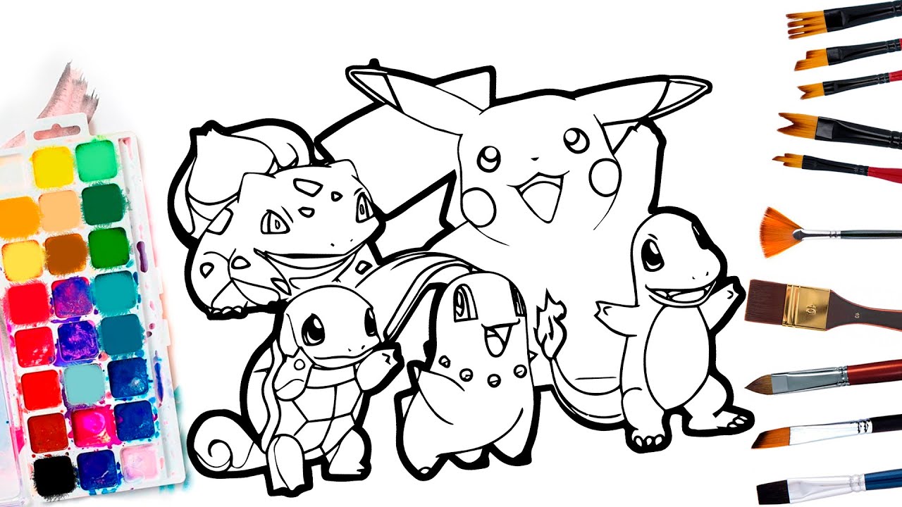 Pokemon Coloring And Drawing | Charmander, Squirtle, Bulbasaur, Pikachu ...