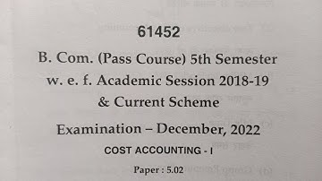 B.com  5 sem  Cost accounting -1 question paper  dec -2022 #mdu #education #study #mduuniversity  