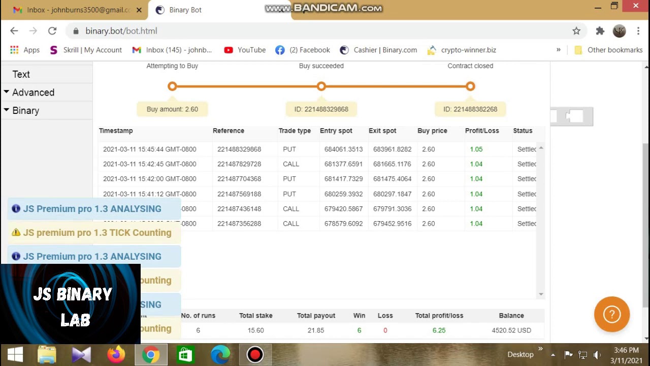 No loss Binary bot /Easy to earn $10 per round in 6 minutes/No martingale/safe bot/Js Premium pro1.3