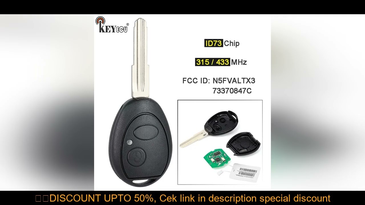 KEYECU 315/ 433MHz ID47 Chip FCC ID: N5FVALTX3 / 73370847C Remote Key Fob key 2 Buttons for Land Rov