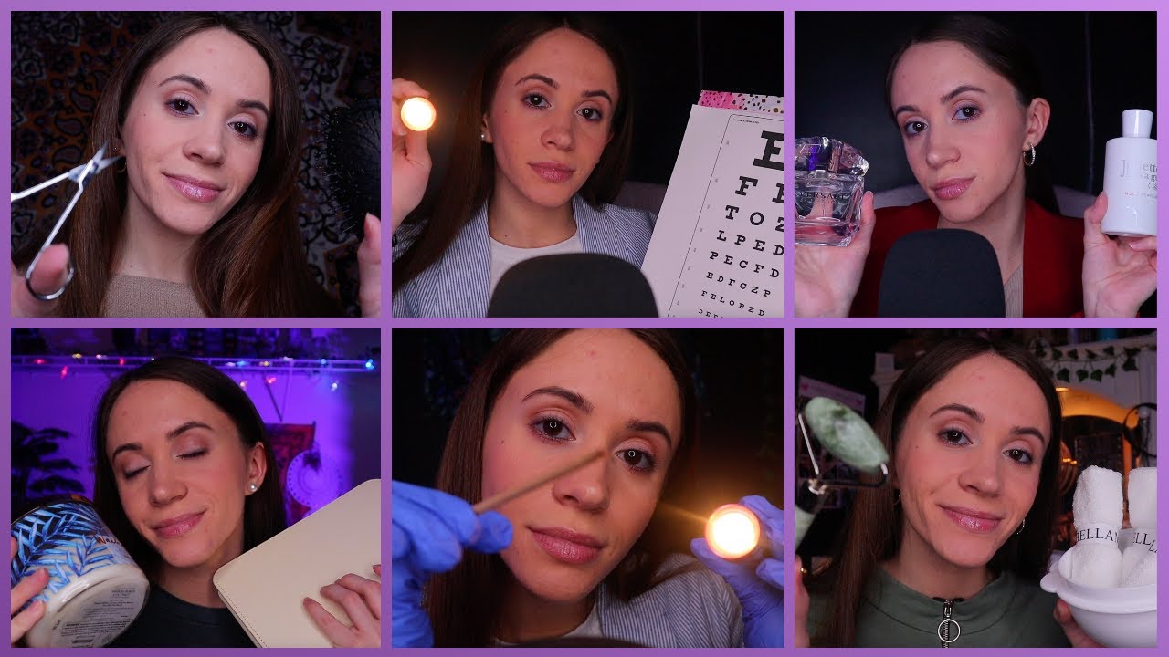 ASMR / 10 One Minute Roleplays (cranial nerve, makeup, measuring)