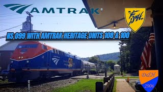 ns 099 with amtrak phase 6 heritage unit numer 108 leading 3 cars and amtrak 100 midnight blue