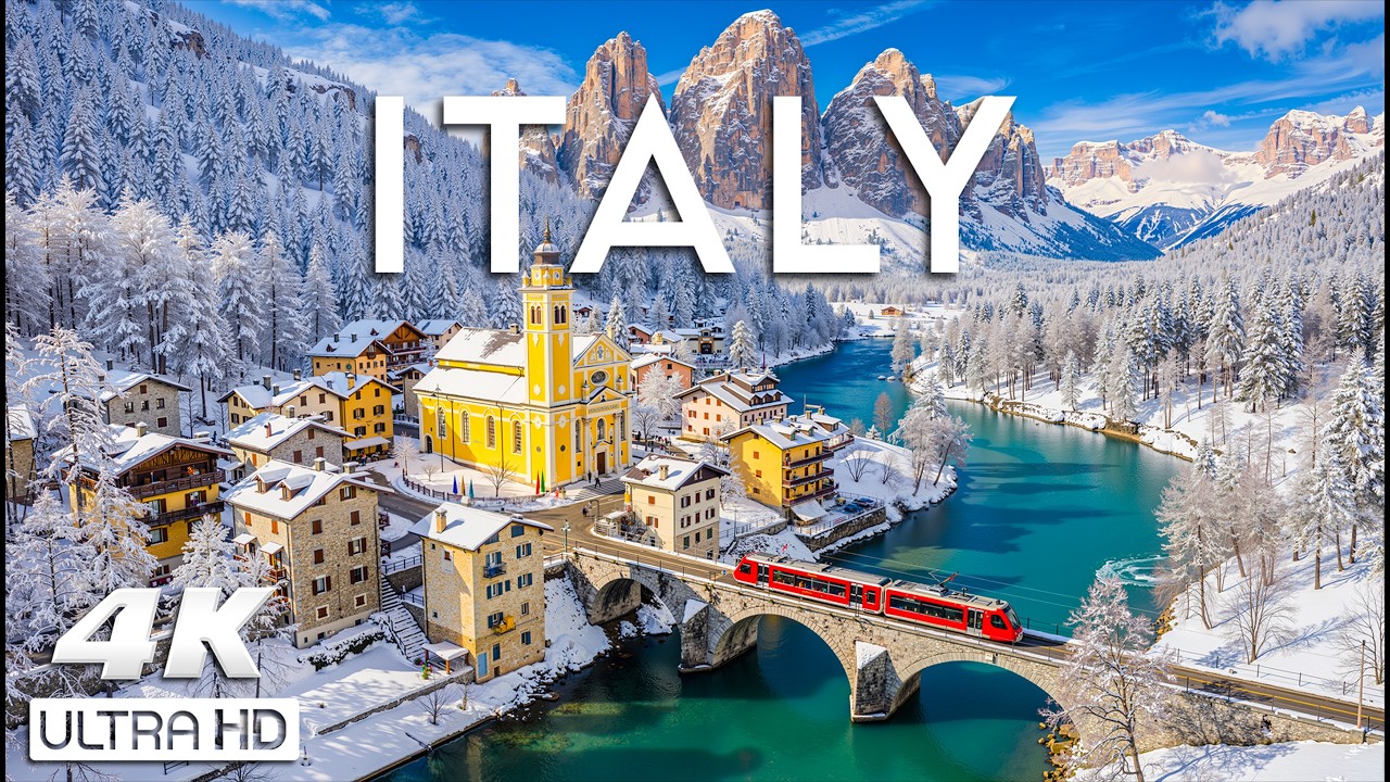 Italy Winter 4K ❄️ Snowy Alps, Historic Villages & Relaxing Scenic Escape