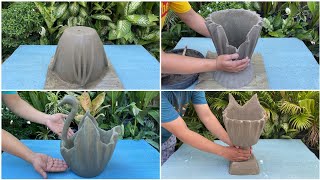 4 Beautiful Craft Ideas From Cement And Old Fabric/Towel || Simple Pot Easy To Make For Everyone