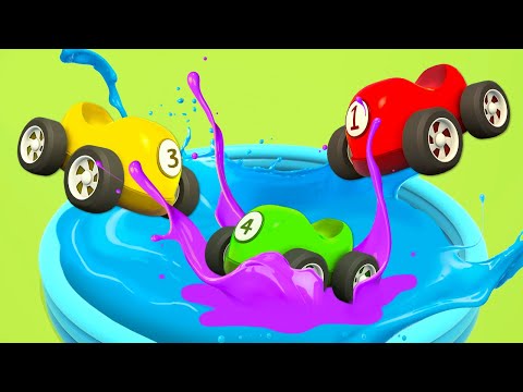 Fun with cars! New adventures of colorful racing cars and cement mixer trucks.