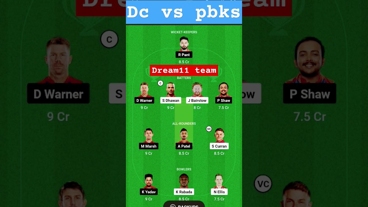 DC vs Pbks dream 11team today best team