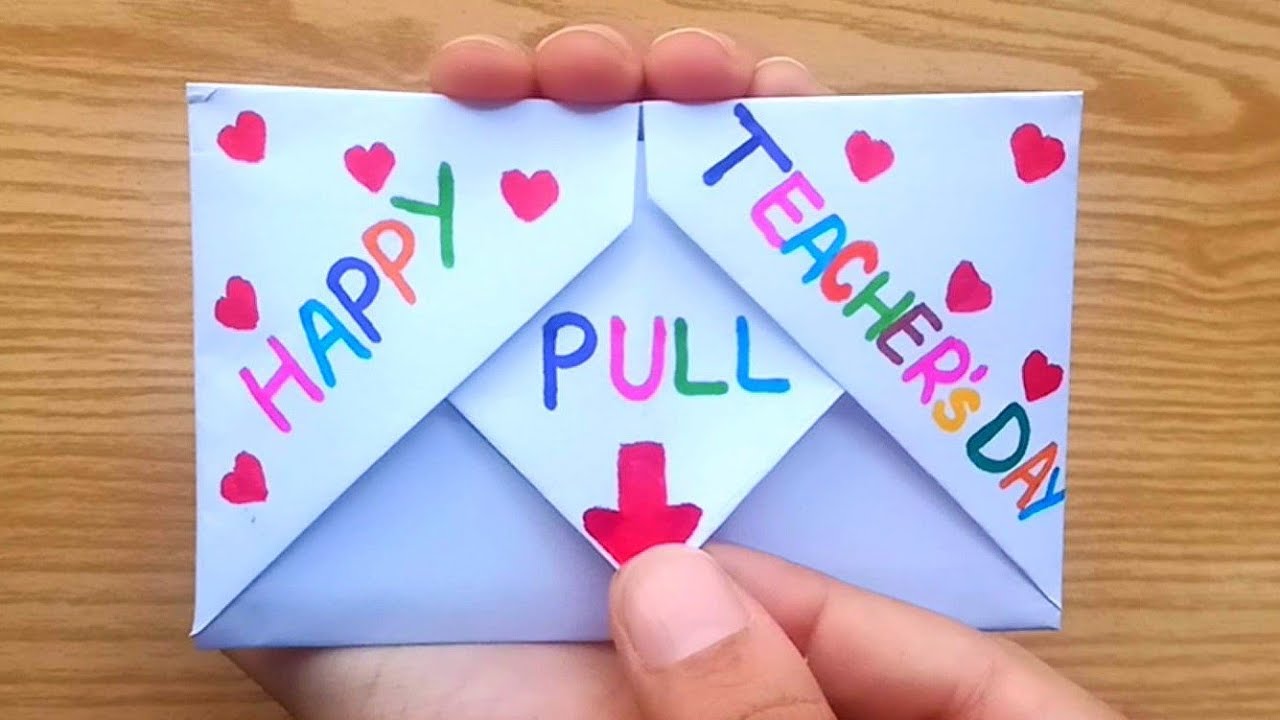 ⁣DIY - SURPRISE MESSAGE CARD FOR TEACHER'S DAY | Pull Tab Origami Envelope Card | Teacher's