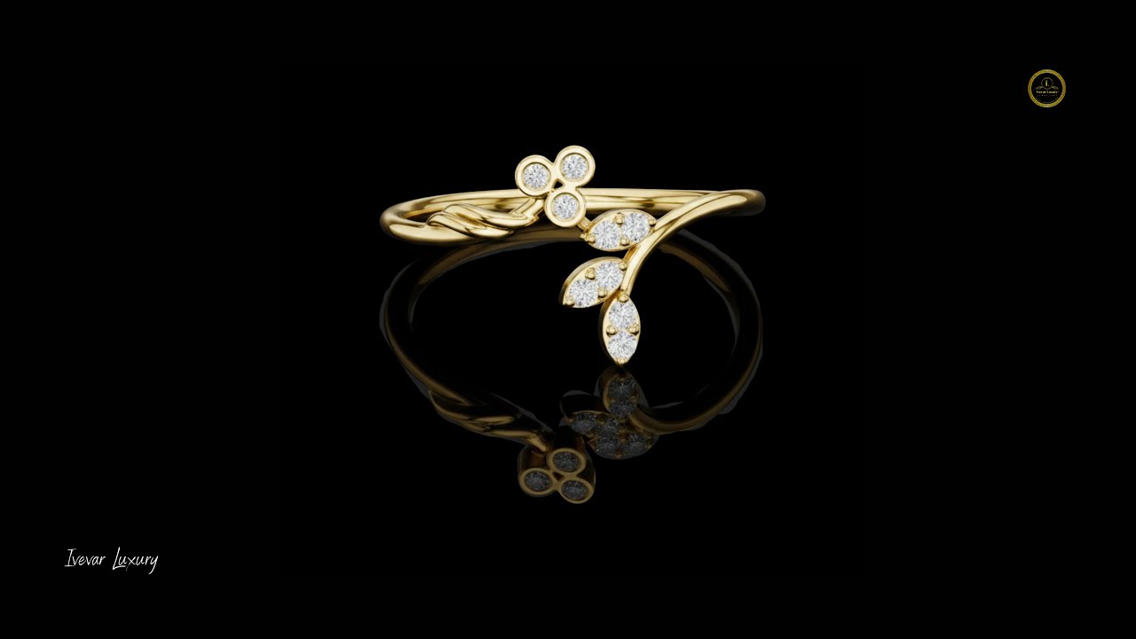 Floral Diamond Leaf Gold Ring 