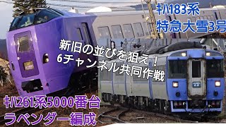 ｷﾊ261系5000番台 ラベンダー編成/ｷﾊ183系特急大雪3号 新旧の並びを狙え！ 6チャンネル共同作戦