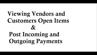 Tutorial Viewing Vendors and Customers Open Items & Post Outgoing and Outgoing Payment