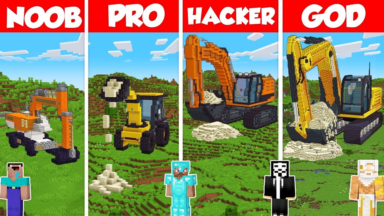 Excavator Car Build Battle Challenge - Noob vs Pro vs Hacker vs God - Minecraft Animation