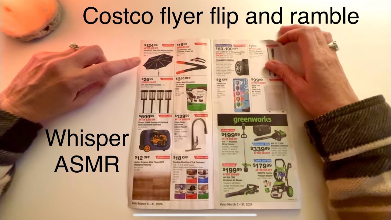 ASMR Costco Flyer Flip Through, Whisper Voice Female with Subtle Throat Lozenge Sounds, No Frills