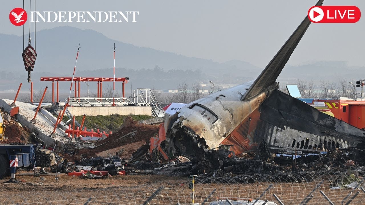 Live: View of Jeju Air crash site at South Korea's Muan airport - YouTube