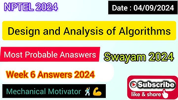 Design and Analysis of Algorithms WEEK 6 Quiz | Assignment 6 Solution | NPTEL | SWAYAM 2024
